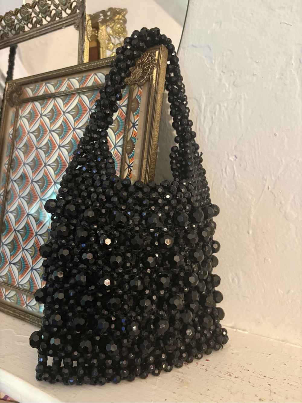LE REGALE BLACK BEADED MINI evening BAG